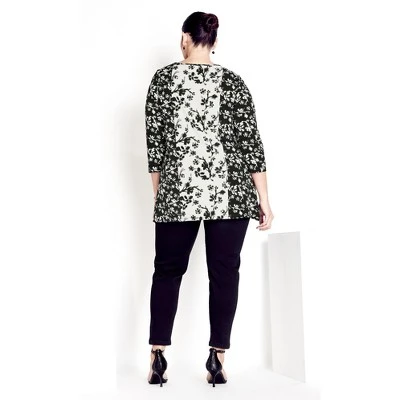 Women's Plus Size Nina Placed Top - Black | AVENUE STUDIO 3 Women's Plus Size Nina Placed Top - Black | AVENUE STUDIO