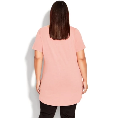 Women's Plus Size Swing Trim T-Shirt - Rose | AVENUE 3 Women's Plus Size Swing Trim T-Shirt - Rose | AVENUE