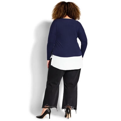 Women's Plus Size Dakota Duet Top - Navy | AVENUE 3 Women's Plus Size Dakota Duet Top - Navy | AVENUE