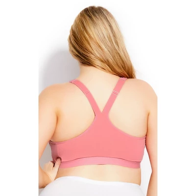 Women's Plus Size Zipper Sports Bra - Coral | AVENUE 3 Women's Plus Size Zipper Sports Bra - Coral | AVENUE