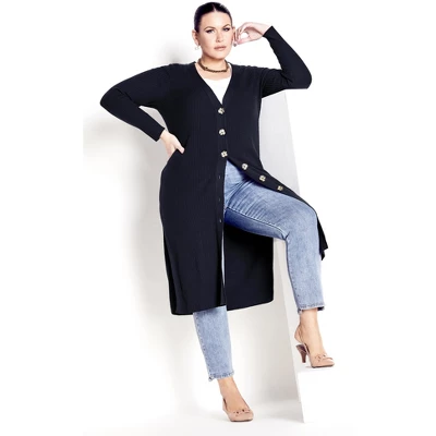 Women's Plus Size Button Knit Cardigan - French Navy | AVENUE 11 Women's Plus Size Button Knit Cardigan - French Navy | AVENUE - Image 9
