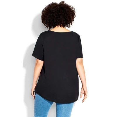 Women's Plus Size Split Neck Top - Black | AVENUE 3 Women's Plus Size Split Neck Top - Black | AVENUE