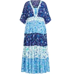 Alternative view of Women's Plus Size Daisy Tiered Maxi Dress - Blues | AVENUE