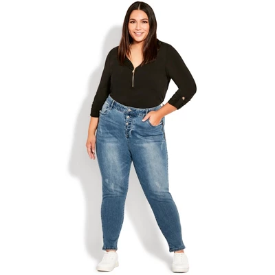 Avenue Women's Plus Size Serendipity Zip Jean - Mid Wash | EVANS 11 Avenue Women's Plus Size Serendipity Zip Jean - Mid Wash | EVANS - Image 9