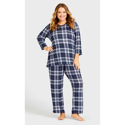 Women's Plus Size Check Hacci Sleep Pant - Navy | AVENUE 5 Women's Plus Size Check Hacci Sleep Pant - Navy | AVENUE - Image 3