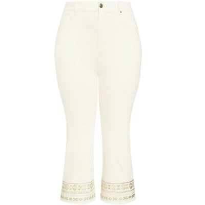Women's Plus Size Nicola Crop Jean - Cream | AVENUE 4 Women's Plus Size Nicola Crop Jean - Cream | AVENUE - Image 2