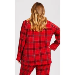 Alternative view of Women's Plus Size Fleece Check Sleep Top - Red | AVENUE