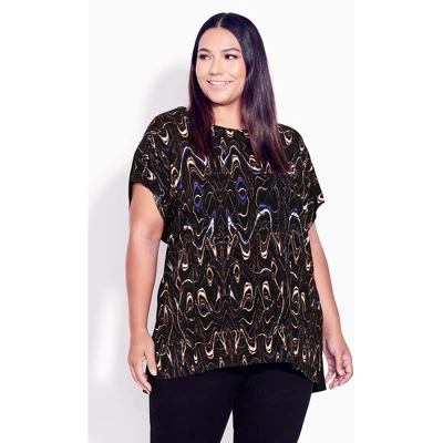 Women's Plus Size Mixed Media Top - Black Print | AVENUE 7 Women's Plus Size Mixed Media Top - Black Print | AVENUE - Image 5