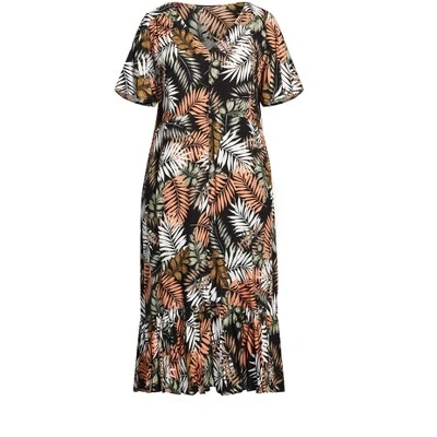 Women's Plus Size Sasha Flutter Sleeve Maxi Dress - Black Palm | AVENUE 4 Women's Plus Size Sasha Flutter Sleeve Maxi Dress - Black Palm | AVENUE - Image 2