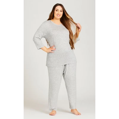 Women's Plus Size V Plain Hacci Top - Gray | AVENUE 4 Women's Plus Size V Plain Hacci Top - Gray | AVENUE - Image 2