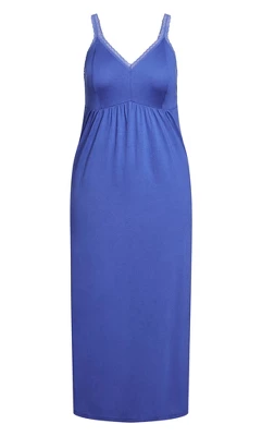 Alternative view of Women's Plus Size Lace Trim Maxi Sleep Dress - Blue | AVENUE