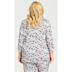 Alternative view of Women's Plus Size Snowman Hacci V Neck Sleep Top - Gray | AVENUE