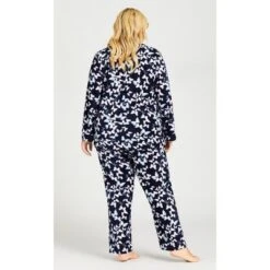 Women's Plus Size Butterfly Button Fleece Sleep Top - Navy | AVENUE
