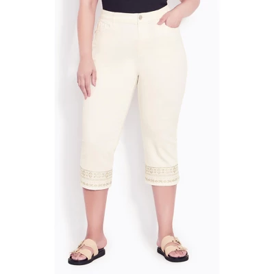 Women's Plus Size Nicola Crop Jean - Cream | AVENUE 6 Women's Plus Size Nicola Crop Jean - Cream | AVENUE - Image 4