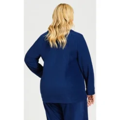 Alternative view of Women's Plus Size Button Fleece Top - Navy | AVENUE