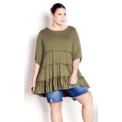 Women's Plus Size Tier Crush Tunic - Olive | AVENUE 9 Women's Plus Size Tier Crush Tunic - Olive | AVENUE - Image 7