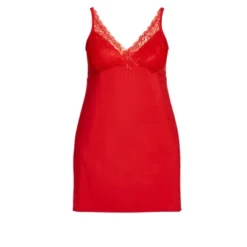 Alternative view of Women's Plus Size Lace Trim Chemise - Red | AVENUE