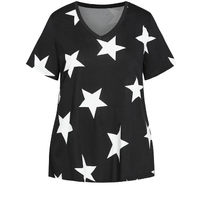 Women's Plus Size Stars Short Sleeve Sleep Top - Black | AVENUE 6 Women's Plus Size Stars Short Sleeve Sleep Top - Black | AVENUE - Image 4
