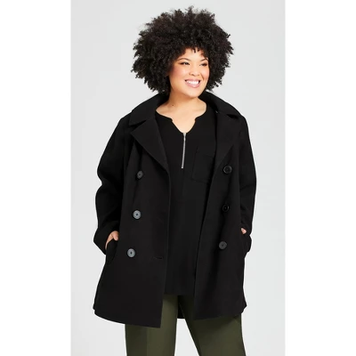 Women's Plus Size Faux Wool Peacoat - Black | AVENUE 8 Women's Plus Size Faux Wool Peacoat - Black | AVENUE - Image 6