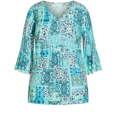 Women's Plus Size Joanna Pintuck Tunic - Aqua | AVENUE 4 Women's Plus Size Joanna Pintuck Tunic - Aqua | AVENUE - Image 2