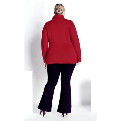 Women's Plus Size Rosie Cable Knit Sweater - Ruby Port | AVENUE 5 Women's Plus Size Rosie Cable Knit Sweater - Ruby Port | AVENUE - Image 4