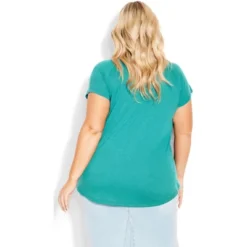 Women's Plus Size 3 Bar V-Neck Top - Jade | AVENUE