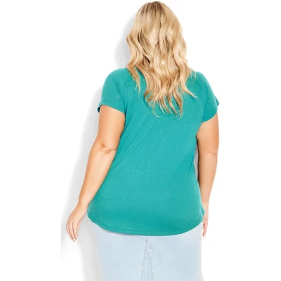 Women's Plus Size 3 Bar V-Neck Top - Jade | AVENUE 3 Women's Plus Size 3 Bar V-Neck Top - Jade | AVENUE