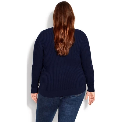 Women's Plus Size Ribbed Knit Button Cardigan - Navy | AVENUE 3 Women's Plus Size Ribbed Knit Button Cardigan - Navy | AVENUE