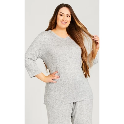Women's Plus Size V Plain Hacci Top - Gray | AVENUE 8 Women's Plus Size V Plain Hacci Top - Gray | AVENUE - Image 6