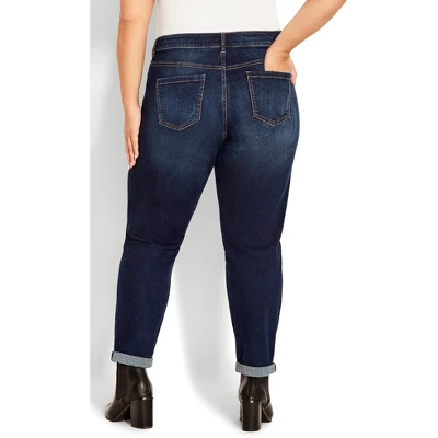 Women's Plus Size Girlfriend Rip Jean Dark Wash - Tall | AVENUE 5 Women's Plus Size Girlfriend Rip Jean Dark Wash - Tall | AVENUE - Image 3