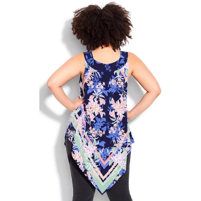 Women's Plus Size Nicole Scarf Tunic - Navy Tropical | AVENUE 3 Women's Plus Size Nicole Scarf Tunic - Navy Tropical | AVENUE