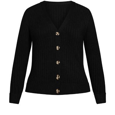 Women's Plus Size Ribbed Knit Button Cardigan - Black | AVENUE 4 Women's Plus Size Ribbed Knit Button Cardigan - Black | AVENUE - Image 2