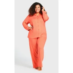 Alternative view of Women's Plus Size Button Print Sleep Top - Peach Spot | AVENUE