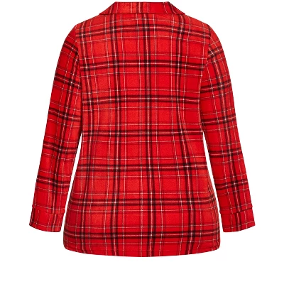 Women's Plus Size Fleece Check Sleep Top - Red | AVENUE 7 Women's Plus Size Fleece Check Sleep Top - Red | AVENUE - Image 5