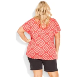 Women's Plus Size Anya Tie Front Top - Coral Td Diamond | AVENUE