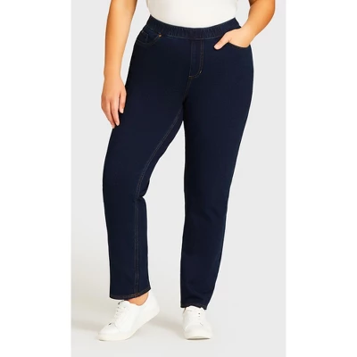 Women's Plus Size Knit Pull On Jean Dark Wash - Average | AVENUE 6 Women's Plus Size Knit Pull On Jean Dark Wash - Average | AVENUE - Image 4