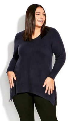 Women's Plus Size Deep Valley V Neck Sweater - Navy | AVENUE 5 Women's Plus Size Deep Valley V Neck Sweater - Navy | AVENUE - Image 3