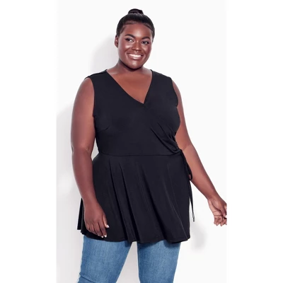 Women's Plus Size Lindsey Wrap Top - Black | AVENUE 5 Women's Plus Size Lindsey Wrap Top - Black | AVENUE - Image 3