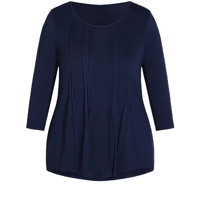 Women's Plus Size Milly Pleat Plain Top - Navy | AVENUE 4 Women's Plus Size Milly Pleat Plain Top - Navy | AVENUE - Image 2