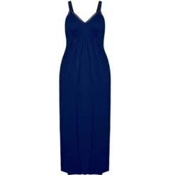 Alternative view of Women's Plus Size Lace Trim Plain Sleep Maxi Dress - Marine | AVENUE