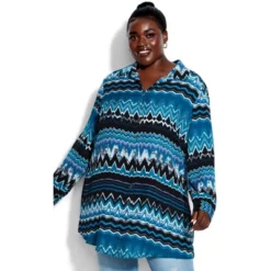 Women's Plus Size Celeste Longline Print Shirt - Teal Chevron | AVENUE 15 Women's Plus Size Celeste Longline Print Shirt - Teal Chevron | AVENUE -Avenue Shop GUEST d59794f1 f6e2 4451 9452 3bbe5896472b