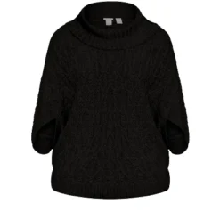 Alternative view of Women's Plus Size Textured Knit Poncho - Black | AVENUE