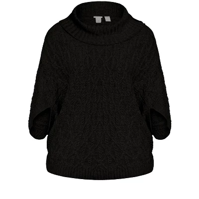 Women's Plus Size Textured Knit Poncho - Black | AVENUE 4 Women's Plus Size Textured Knit Poncho - Black | AVENUE - Image 2