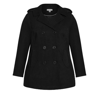 Women's Plus Size Faux Wool Peacoat - Black | AVENUE 4 Women's Plus Size Faux Wool Peacoat - Black | AVENUE - Image 2