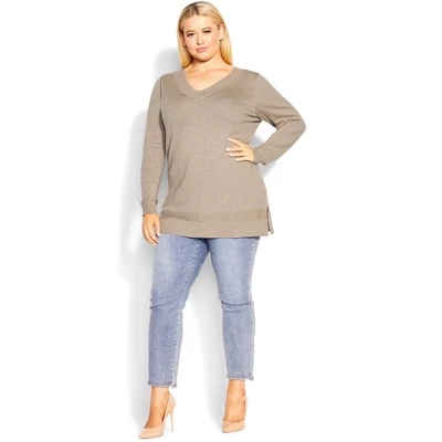 Women's Plus Size Ribbed Trim Sweater - Neutral | AVENUE 4 Women's Plus Size Ribbed Trim Sweater - Neutral | AVENUE - Image 2