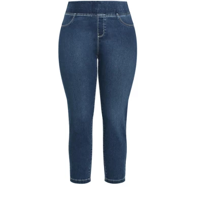 Women's Plus Size Butter Denim Pull On Jean Mid Wash - Petite | AVENUE 4 Women's Plus Size Butter Denim Pull On Jean Mid Wash - Petite | AVENUE - Image 2