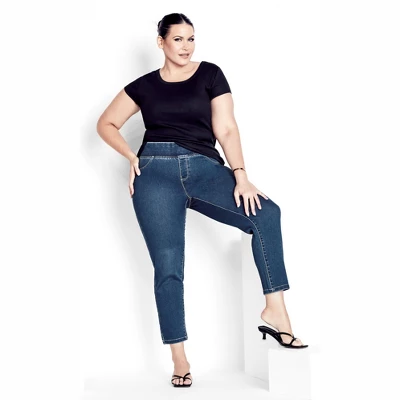 Women's Plus Size Butter Denim Pull On Jean Mid Wash - Petite | AVENUE 5 Women's Plus Size Butter Denim Pull On Jean Mid Wash - Petite | AVENUE - Image 3
