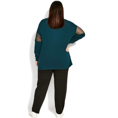 Women's Plus Size Mesh Sleeve Top - Jewel Green | AVENUE 3 Women's Plus Size Mesh Sleeve Top - Jewel Green | AVENUE