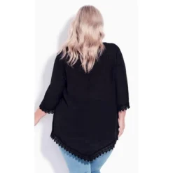 Women's Plus Size Ellie Pintuck Lace Top - Black | AVENUE