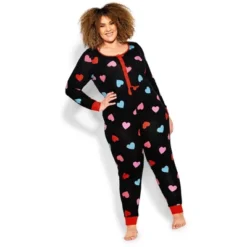 Women's Plus Size Heart Print Onesie - Black | AVENUE -Avenue Shop GUEST dcf76c97 f8ac 4285 940c 2c7102e471ab